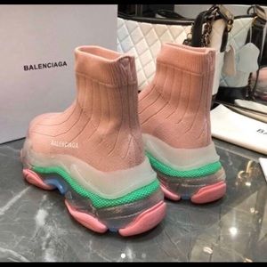 Pink green blue Balenciaga speed runner trainers